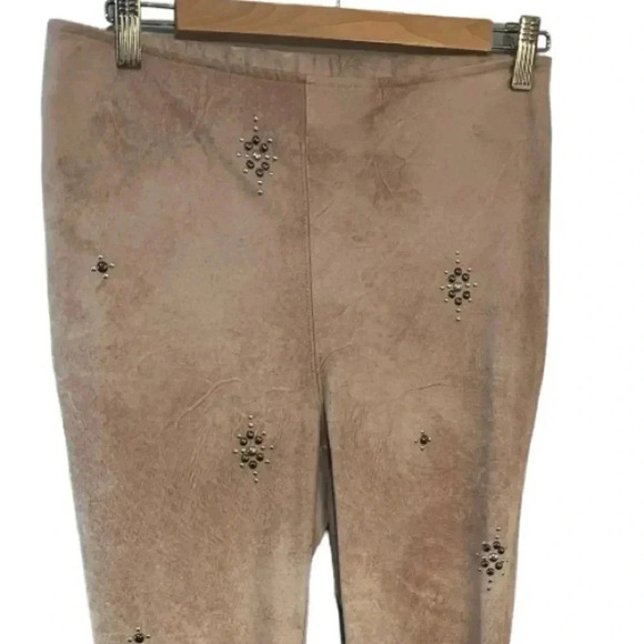 Free People faux suede mauve/brown leggings embellished EUC guessing Size L - Picture 2 of 11